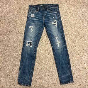 American Eagle Airflex+ Skinny Jeans Mens Size 28 x 30 Distressed Denim